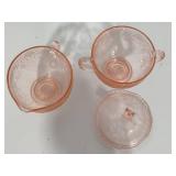 Hazel Atlas Pink Florentine Sugar, Creamer & Small Pitcher Set