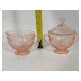 Hazel Atlas Pink Florentine Sugar, Creamer & Small Pitcher Set