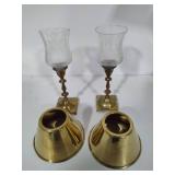 Brass Piano Lamp & Asst Candleholders