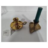 Brass Piano Lamp & Asst Candleholders
