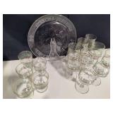 Libbey 'Holly Berry' Glasses & Season's Greetings Glass Serving Plate