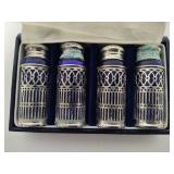 Silver Plated Cobalt Salt & Pepper Set + Gravy Boat