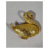 Gold Tone Swan Perfume Locket/Brooch