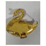 Gold Tone Swan Perfume Locket/Brooch