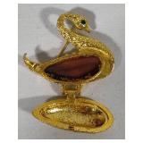 Gold Tone Swan Perfume Locket/Brooch