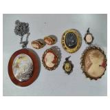Pretty Cameo Collection of Pins/Earrings/Pendants