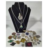 Assortment of Sparkly Brooches, Necklaces & Earrings
