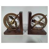 Pair of Brass & Wood Globe Style Book Ends
