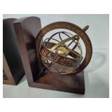 Pair of Brass & Wood Globe Style Book Ends