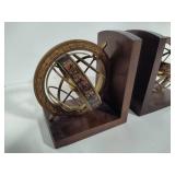 Pair of Brass & Wood Globe Style Book Ends