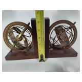 Pair of Brass & Wood Globe Style Book Ends