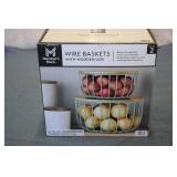 Wire Baskets with Wooden Lids set o...