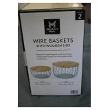 Wire Baskets with Wooden Lids set o...