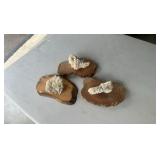 3 crystal clusters on calcite with wood bases. (Lot 3)