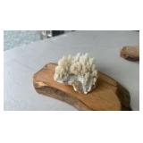 3 crystal clusters on calcite with wood bases. (Lot 3)