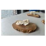 3 crystal clusters on calcite with wood bases. (Lot 3)