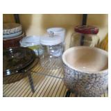 Stoneware crocks, glass bakeware an...