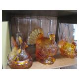 Amber glass Nesting Hen and 2-Nesti...