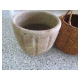 31in. Wooden shoe shelf, wicker bas...