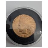 1910 US Ten Dollar Gold Coin - Gold Eagle Encased in Capsule