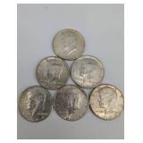 Lot Of 6 1964 90% Silver Kennedy Halves