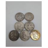 Lot Of 7 90% Silver Franklin Halves