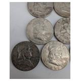Lot Of 7 90% Silver Franklin Halves
