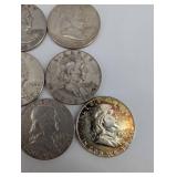 Lot Of 7 90% Silver Franklin Halves