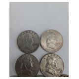 Lot Of 7 90% Silver Franklin Halves