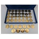 Presidential Coin Collection: 24K Gold Electroplated on Sterling Silver in Blue Display Case (1560g Total Sterling Silver) 39 Total Coins
