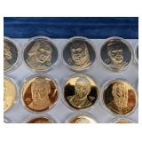 Presidential Coin Collection: 24K Gold Electroplated on Sterling Silver in Blue Display Case (1560g Total Sterling Silver) 39 Total Coins