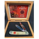 Fire Fighter Service Through Courage Commemorative Knife Set in Wood Case