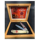 Fire Fighter Service Through Courage Cutlery Knife & Wooden Display Case