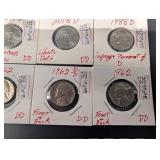 Assorted Jefferson Nickel Error Coins - 1954S, 1961D, 1980D, 1998P, 2011D