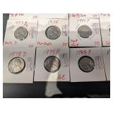 Jefferson Nickel Coin Assortment - 1940, 1970S, 1976D, 1986D, 1997P, 2017D