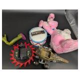 EnerGizer Round Container with Plush Bunny and Vehicle Parts - Mixed Toy Collection