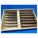 6pc Argentinian Steak Knife Set w/ Wood Handles & Storage Box – Serrated Blades
