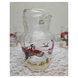 Hazel-Atlas Glass Company Pitcher and 6 Glasses. These glasses feature the "Pheasants" pattern, produced roughly 1950