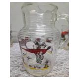 Hazel-Atlas Glass Company Pitcher and 6 Glasses. These glasses feature the "Pheasants" pattern, produced roughly 1950
