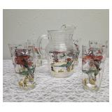 Hazel-Atlas Glass Company Pitcher and 6 Glasses. These glasses feature the 