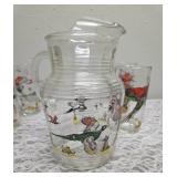 Hazel-Atlas Glass Company Pitcher and 6 Glasses. These glasses feature the "Pheasants" pattern, produced roughly 1950