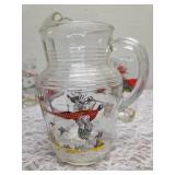 Hazel-Atlas Glass Company Pitcher and 6 Glasses. These glasses feature the "Pheasants" pattern, produced roughly 1950