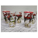 Hazel-Atlas. Five Vintage Mid-Century Glass Cocktail Shaker Drink Mixer Glasses with  2 plastic lids. Set features the Pheasant Birds.