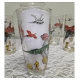 Hazel-Atlas Pitcher and 5 glasses.  Glassware is likely produced by the Hazel-Atlas Glass Company and  features the "Pheasants" pattern, produced roughly 1950
