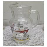 Hazel-Atlas Pitcher and 5 glasses.  Glassware is likely produced by the Hazel-Atlas Glass Company and  features the "Pheasants" pattern, produced roughly 1950