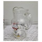 Hazel-Atlas Pitcher and 5 glasses.  Glassware is likely produced by the Hazel-Atlas Glass Company and  features the "Pheasants" pattern, produced roughly 1950