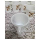 Six Vintage Anchor Hocking Fire-King milk glass mugs featuring the "Ring-Necked Pheasant" pattern.  These mugs were produced primarily between 1959-1962.