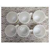 Six Vintage Anchor Hocking Fire-King milk glass mugs featuring the "Ring-Necked Pheasant" pattern.  These mugs were produced primarily between 1959-1962.