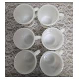 Six Vintage Anchor Hocking Fire-King milk glass mugs featuring the "Ring-Necked Pheasant" pattern.  These mugs were produced primarily between 1959-1962.