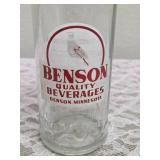 Vintage "Benson Quality Beverages" soda bottle featuring Applied Color Label (ACL) technology. Likely 1920S-1930S based on ACL style. BASED IN BENSON MINNESOTA (VERY COLLECTIBLE)